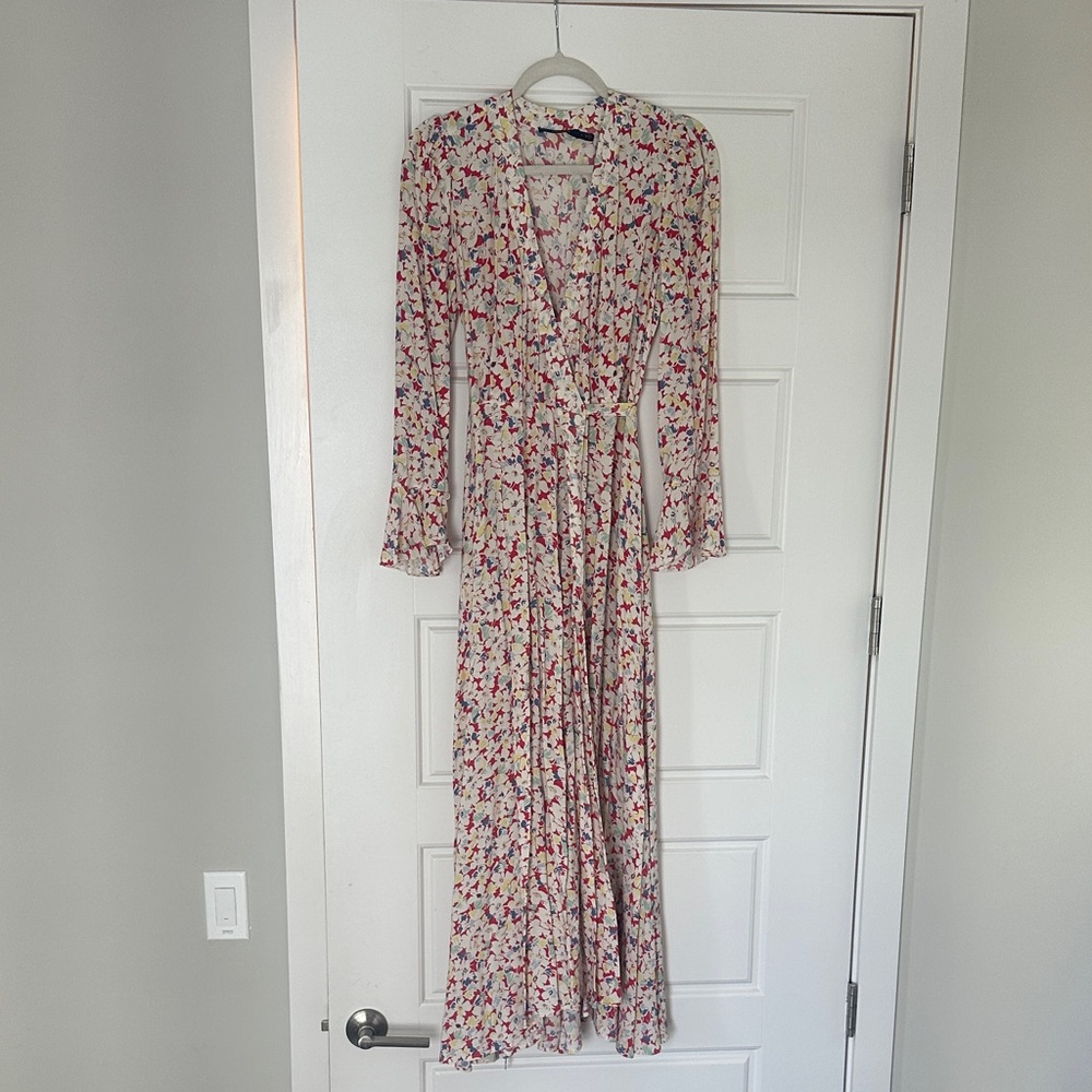 Ralph Lauren Cream Maxi Wrap Dress with Pink & Red Floral Print